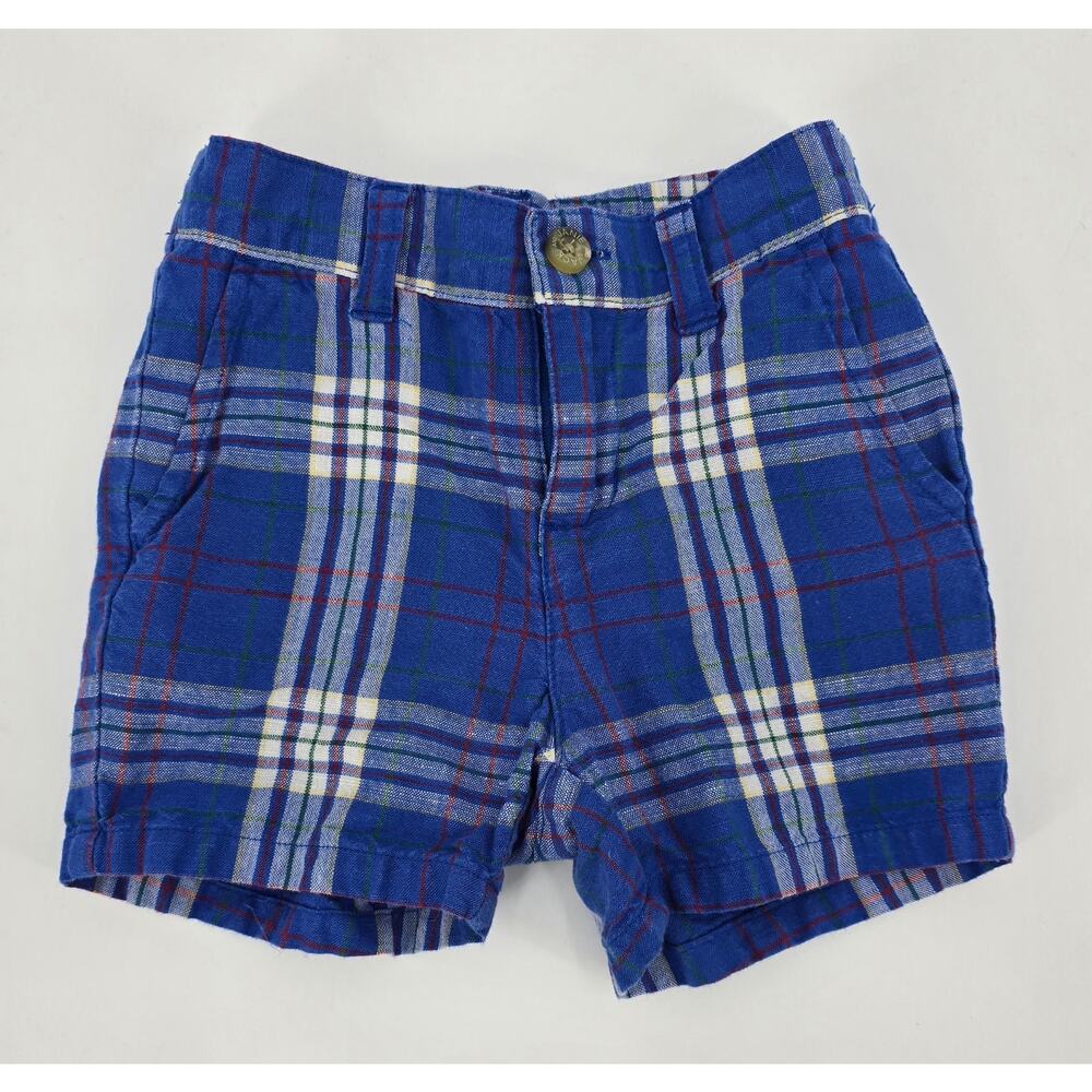 Janie and Jack Baby Boy Royal Blue Plaid Linen Cotton Shorts